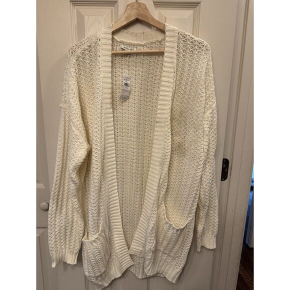 American Eagle Medium Chunky Knit Open front Cardigan Sweater Cream NWT Flawed - Picture 1 of 9